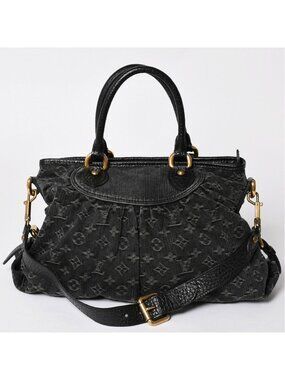 Louis Vuitton Shoulder Bag Slightly Monogram Denim Black Gold